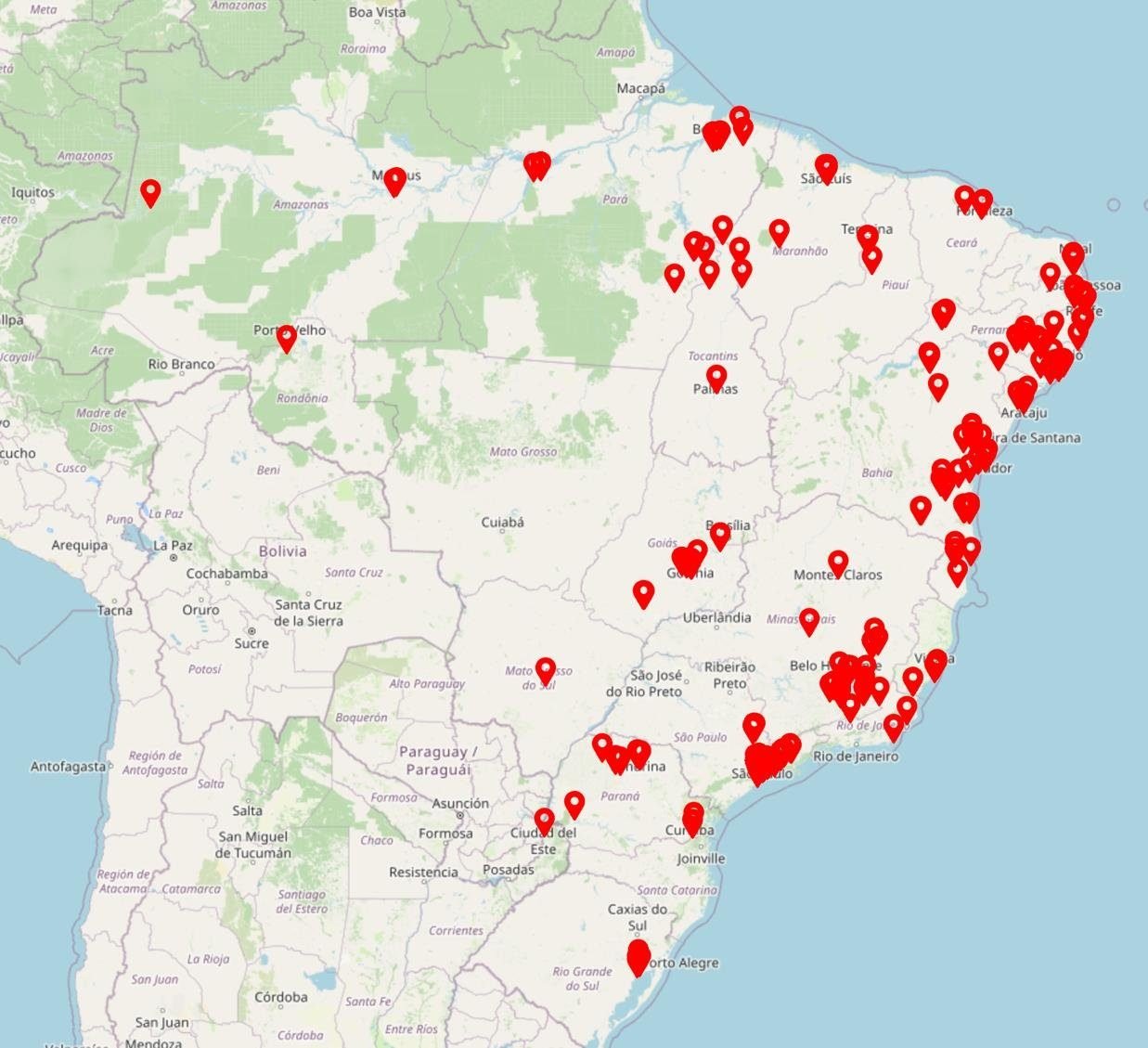 Mapa do Brasil com terminais DiscoverPay ativos